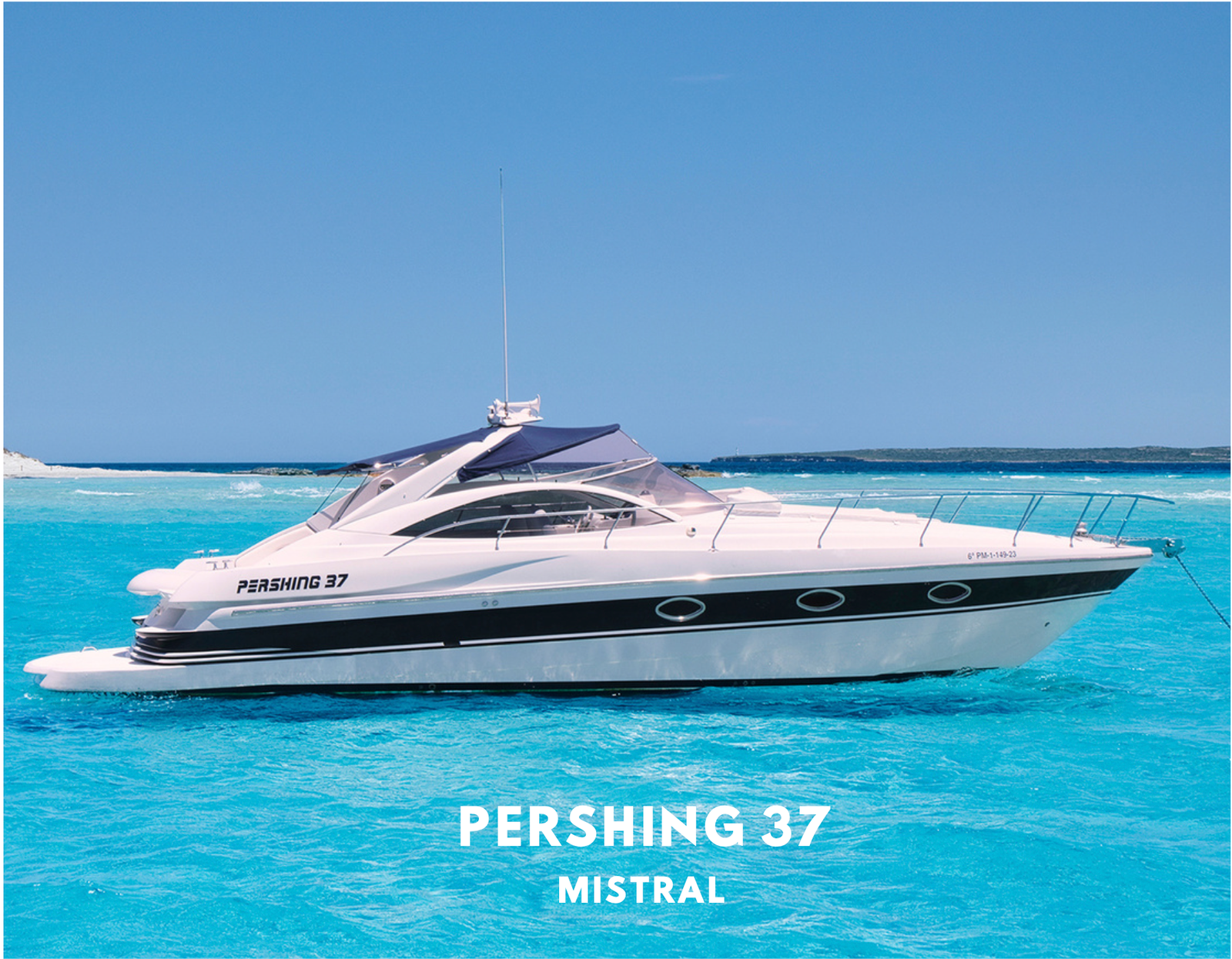 📍 Puerto base: Marina Botafoch 👨‍👩‍👧‍👦 Capacidad: 12 + 1 pasajeros 🛌 Cabina: 1 cabina 🚿 Baño: 1 baño completo 🔋 Motor: 2 x 350 CV Caterpillar ⛽ Consumo: 90 L/hora 📐 Eslora: 12 m Navega Ibiza con estilo a bordo del Pershing 37 “Mistral”. 12+1 pasajeros, cabina, baño, aire acondicionado y patrón incluido. ¡Sal desde Marina Botafoch!